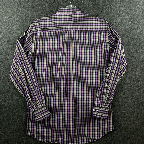 Peter Millar Shirt Mens Large Purple Plaid 100% Cotton Button Down Casual Pocket - Picture 4 of 10